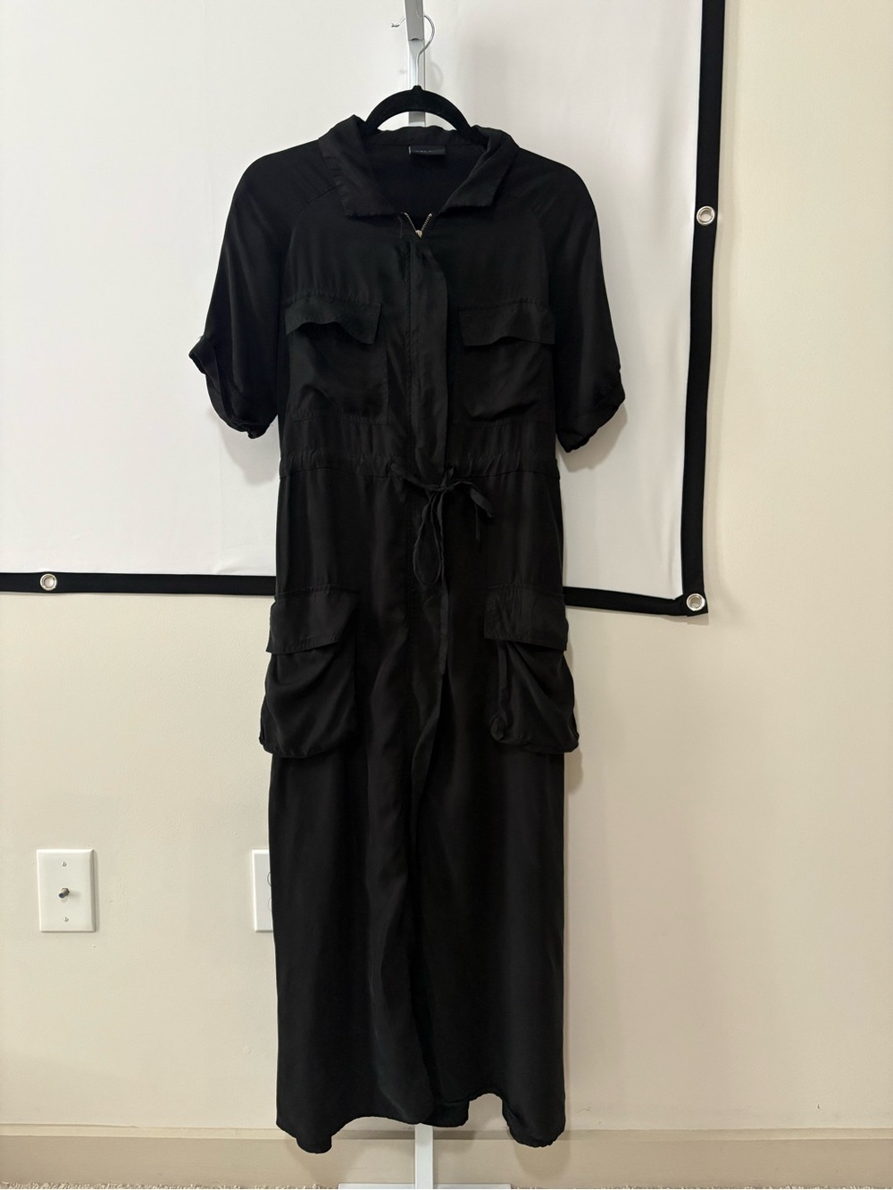 Miou Muse Black Utility Jumpsuit with Drawstring Waist